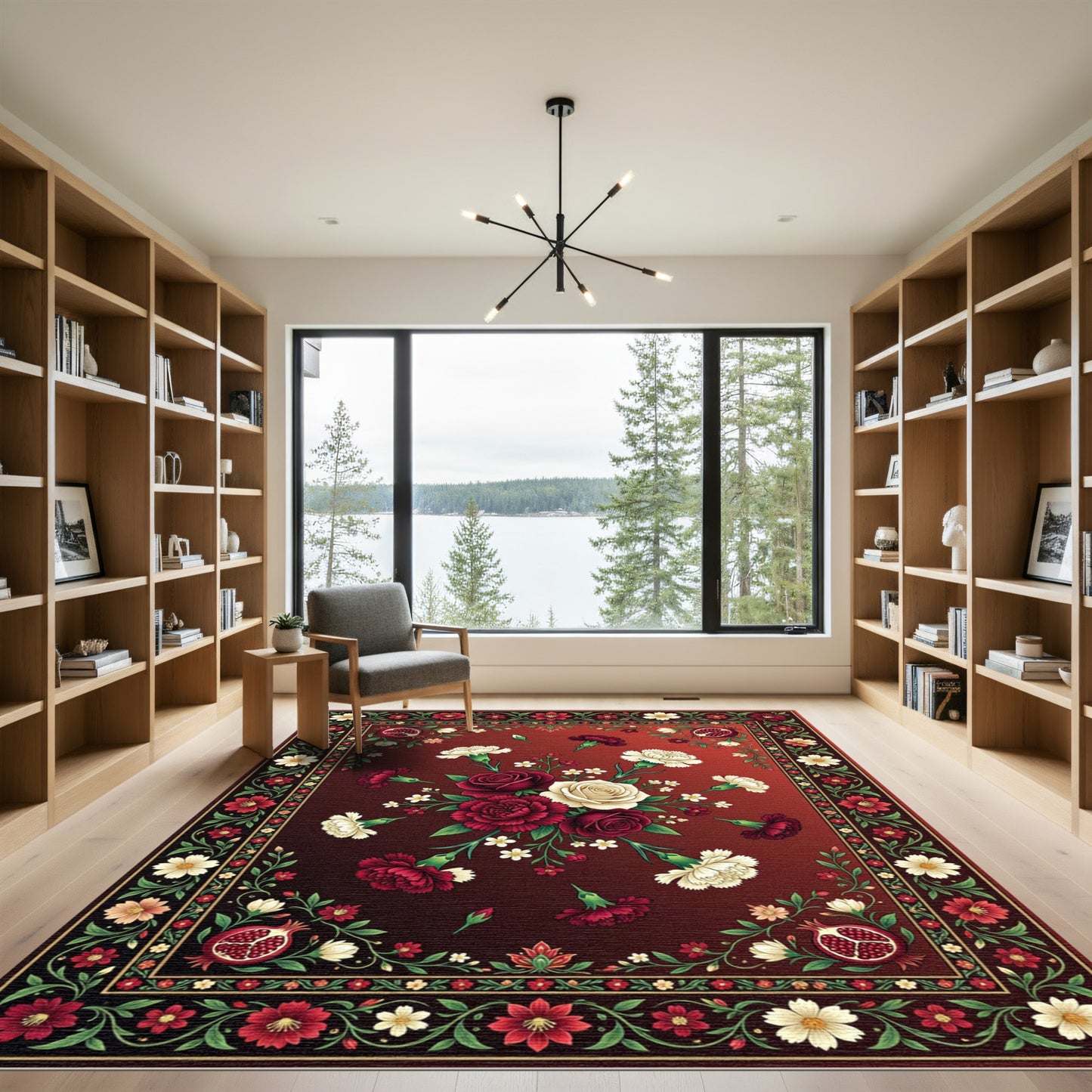 Crimson Floral Medallion Pomegranate Rug