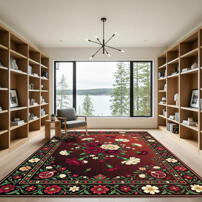 Crimson Floral Medallion Pomegranate Rug