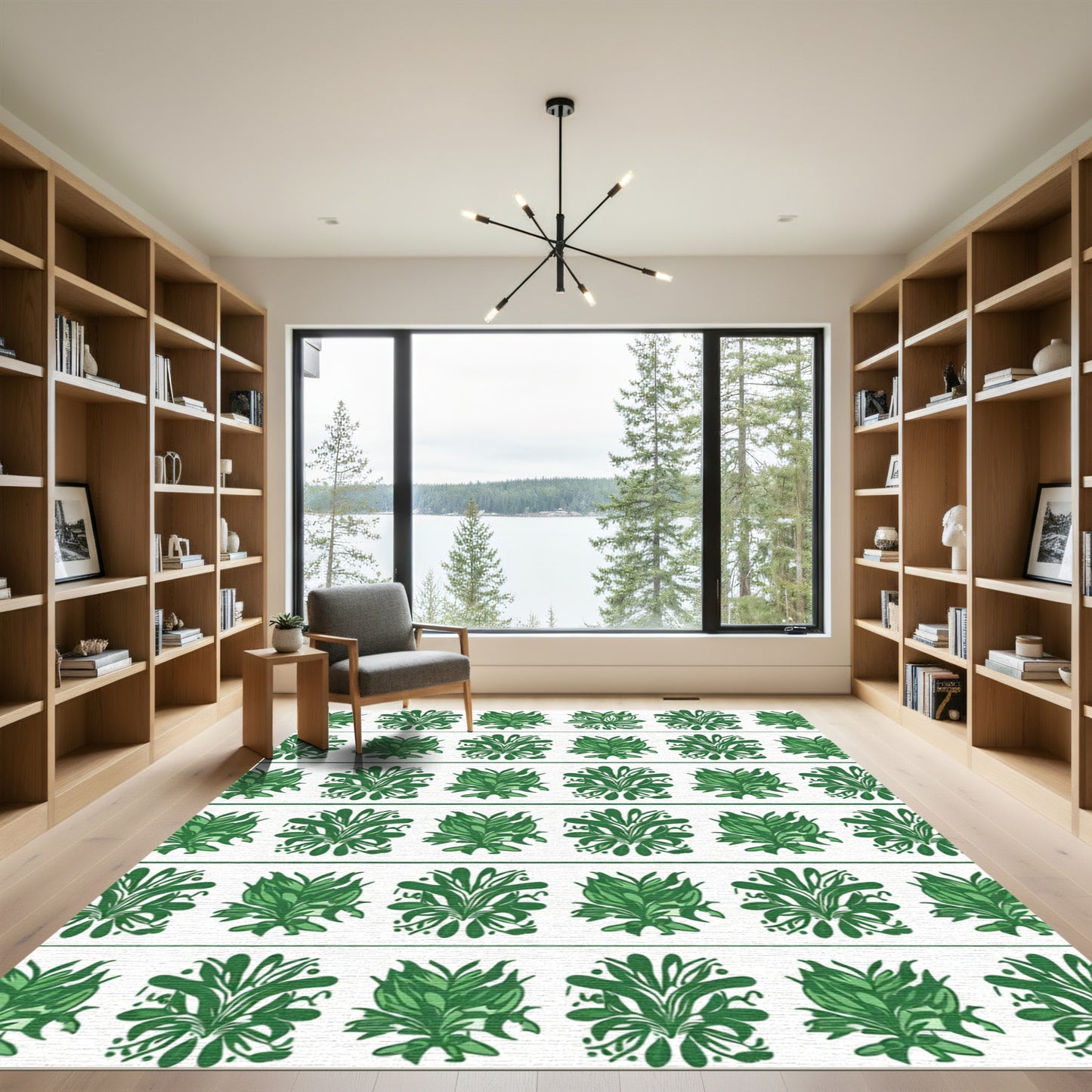 Verdant Green Botanical Blooms Rug