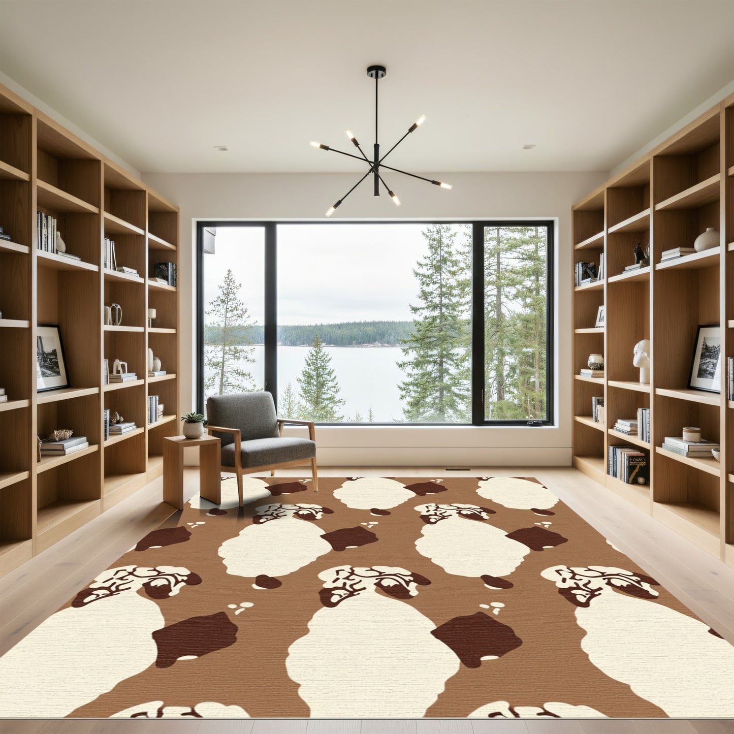 Brown Cream White Abstract Sheep Rug