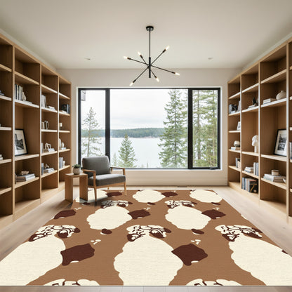 Brown Cream White Abstract Sheep Rug