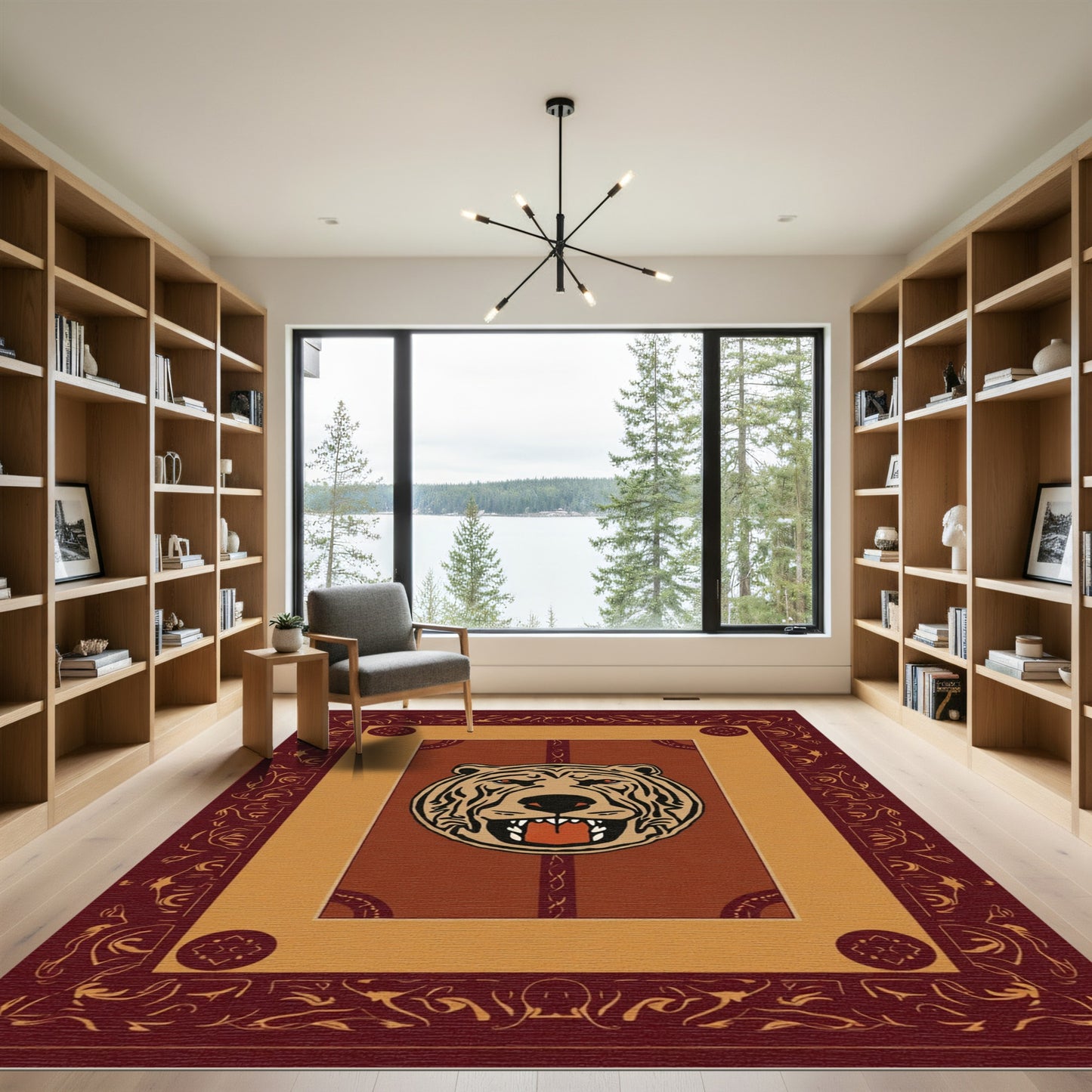 Crimson Tiger Face Medallion Aura Rug