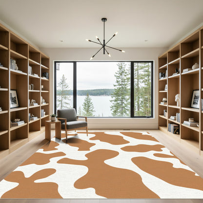Brown White Abstract Blob Rug