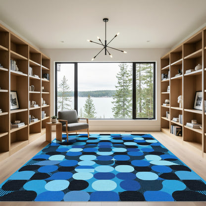 Aqua Blue Circles Mid Century Modern Rug