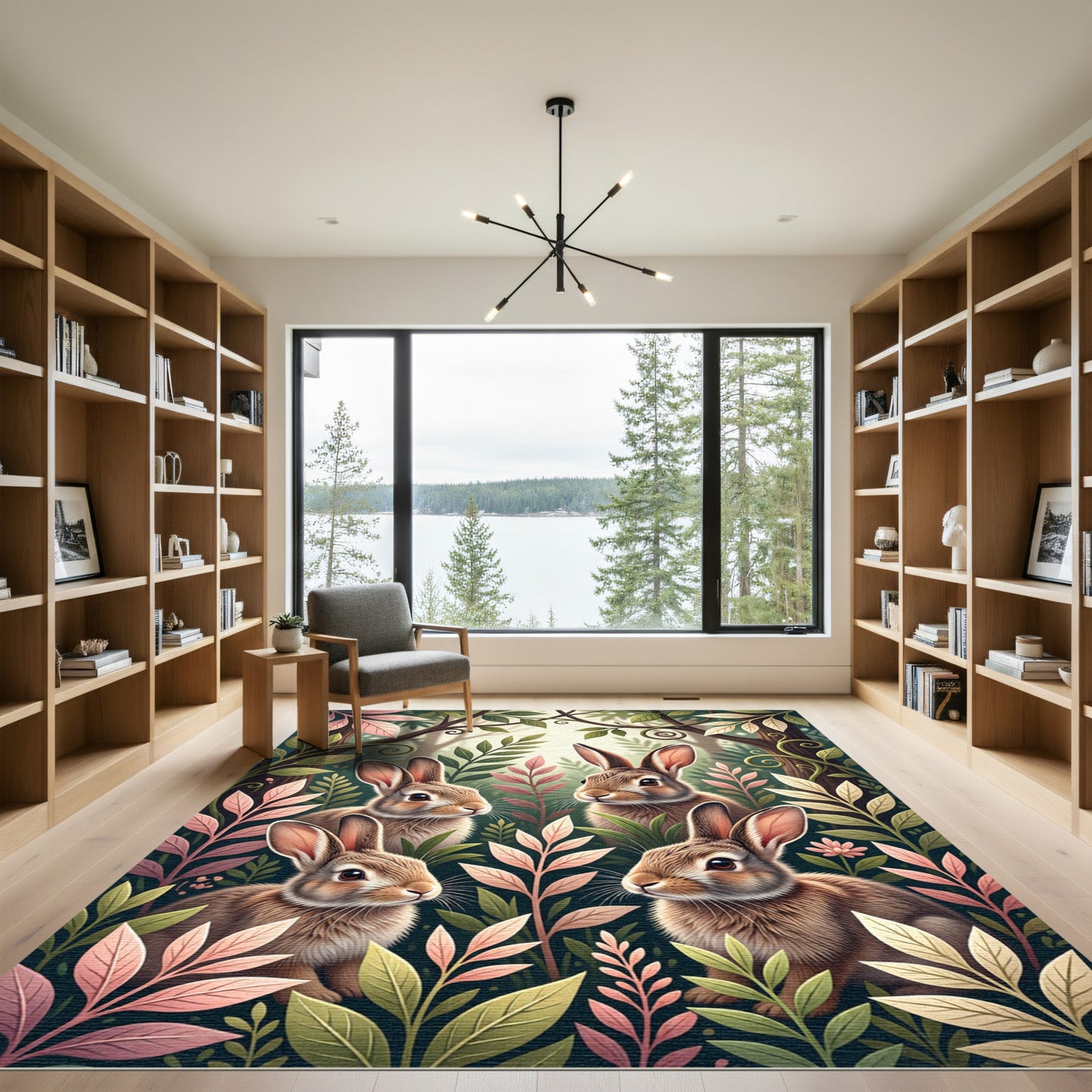 Enchanted Woodland Rabbits and Foliage Rug