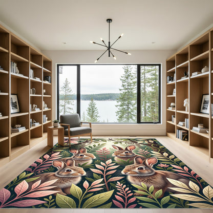 Enchanted Woodland Rabbits and Foliage Rug