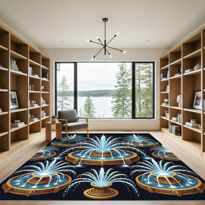 Elegant Golden Fountain Aquamarine Tile Rug
