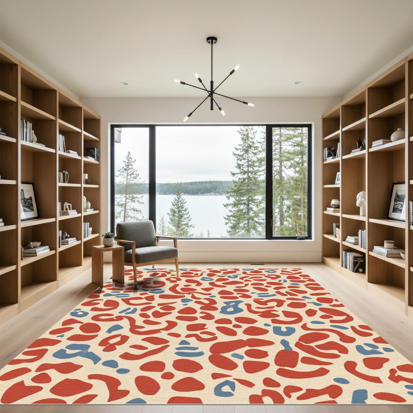 Crimson Blue Abstract Spots Rug