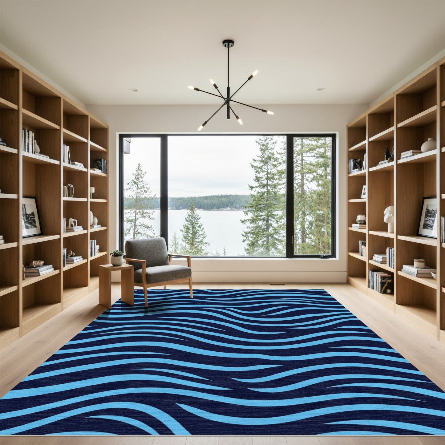 Deep Blue Wavy Stripes Rug