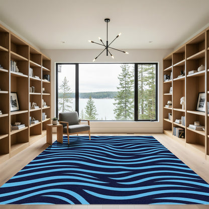 Deep Blue Wavy Stripes Rug