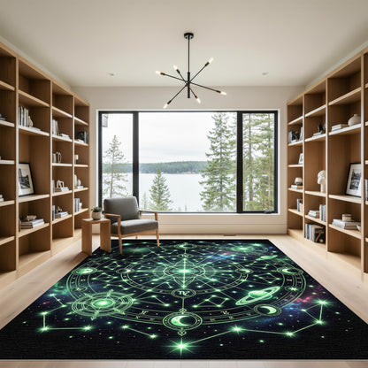 Luminous Emerald Celestial Zodiac Star Constellation Rug