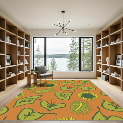 Green Leaf Yellow Floral Abstract Rug