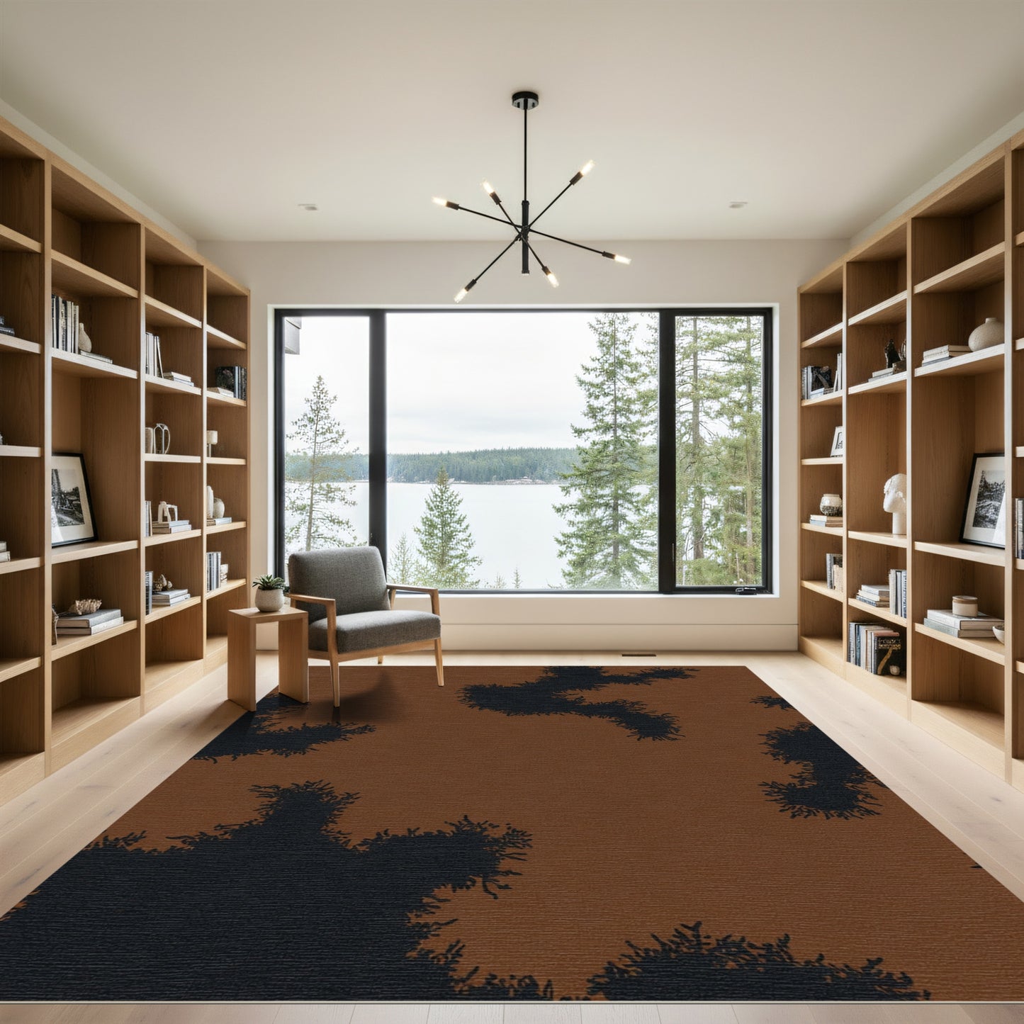 Earthy Brown Black Abstract Organic Shape Rug