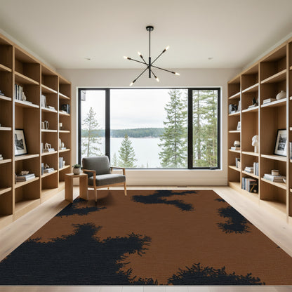 Earthy Brown Black Abstract Organic Shape Rug