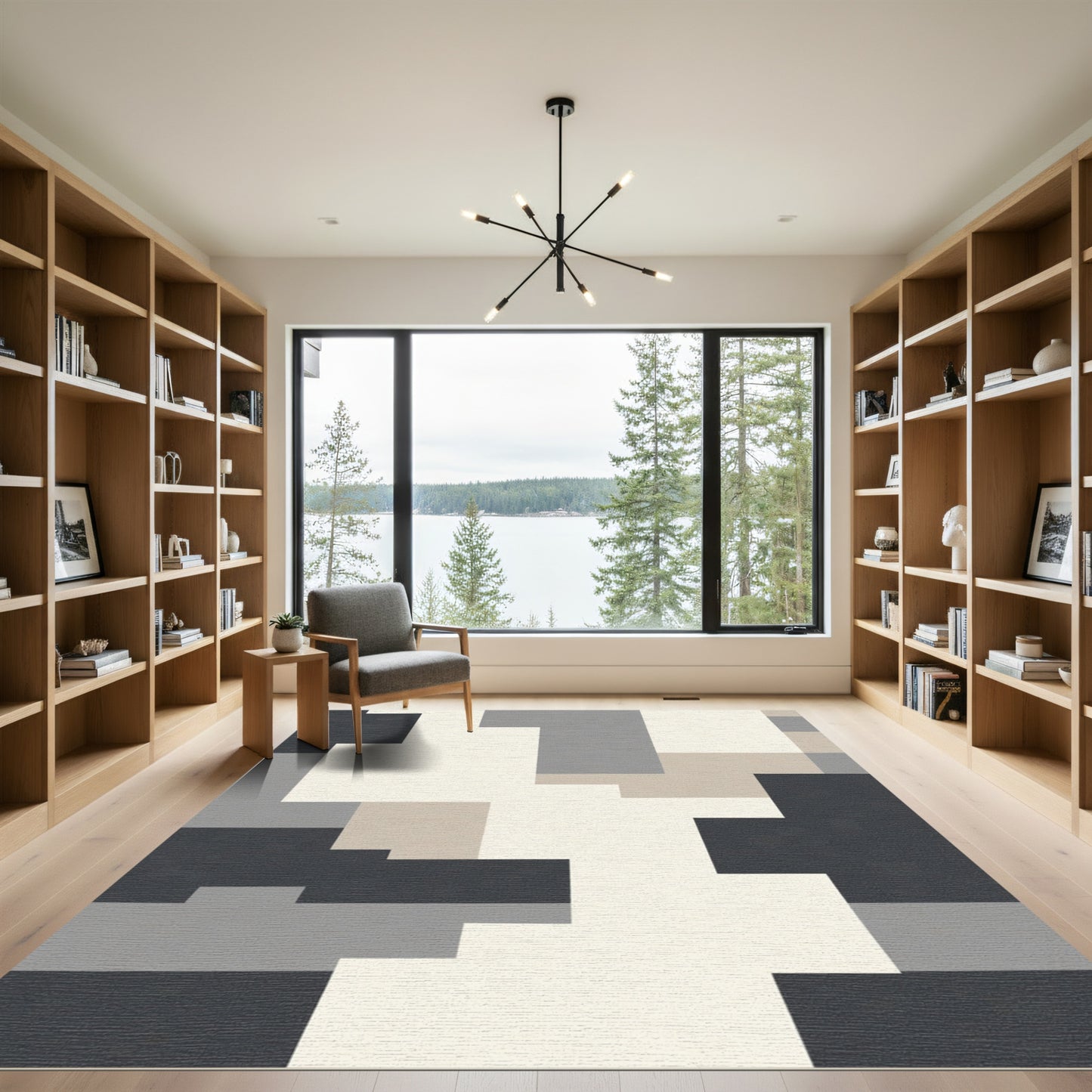 Abstract Geometric Block Arrangement Rug
