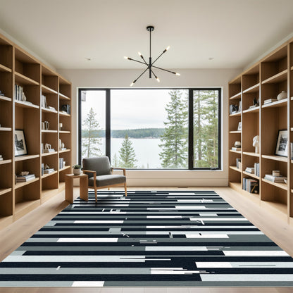Monochrome Abstract Geometric Linear Stripe Rug