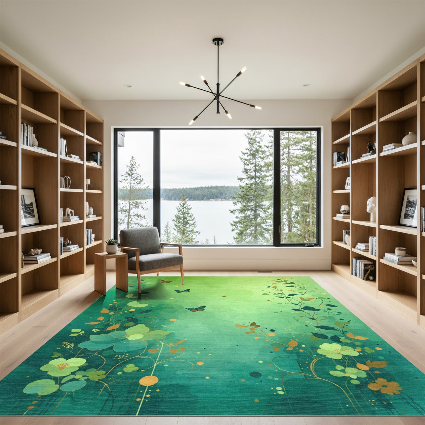 Whimsical Green Garden Butterfly Rug
