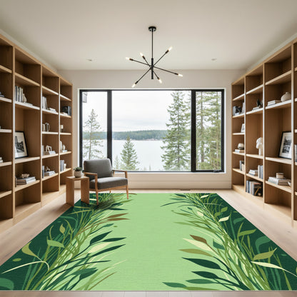 Verdant Green Leafy Grass Border Rug