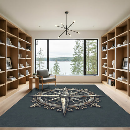 Ornate Metallic Compass Rose Medallion Rug