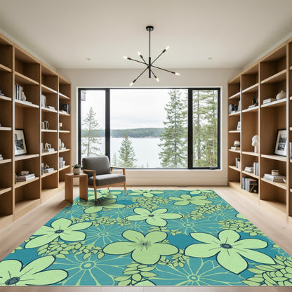 Aqua Teal Abstract Floral Spray Rug