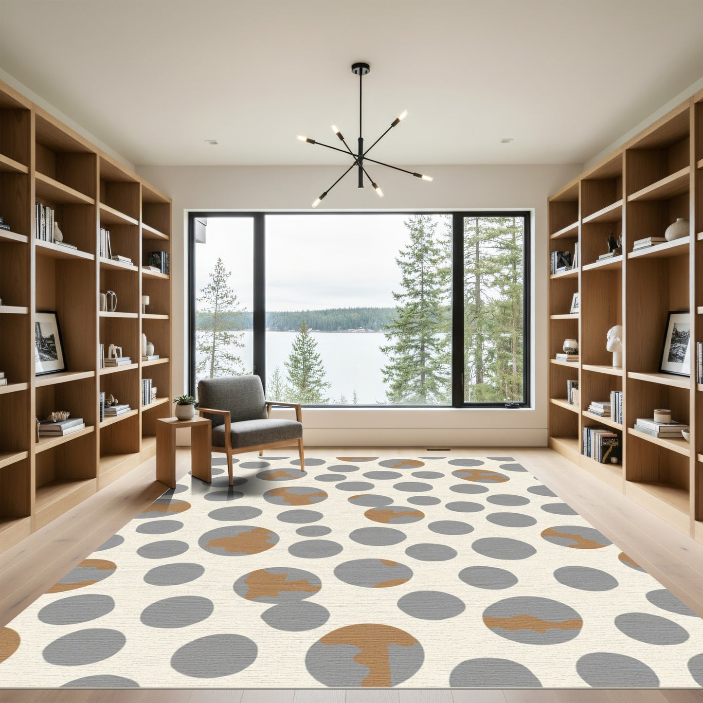 Gray and Tan Abstract Circles Rug