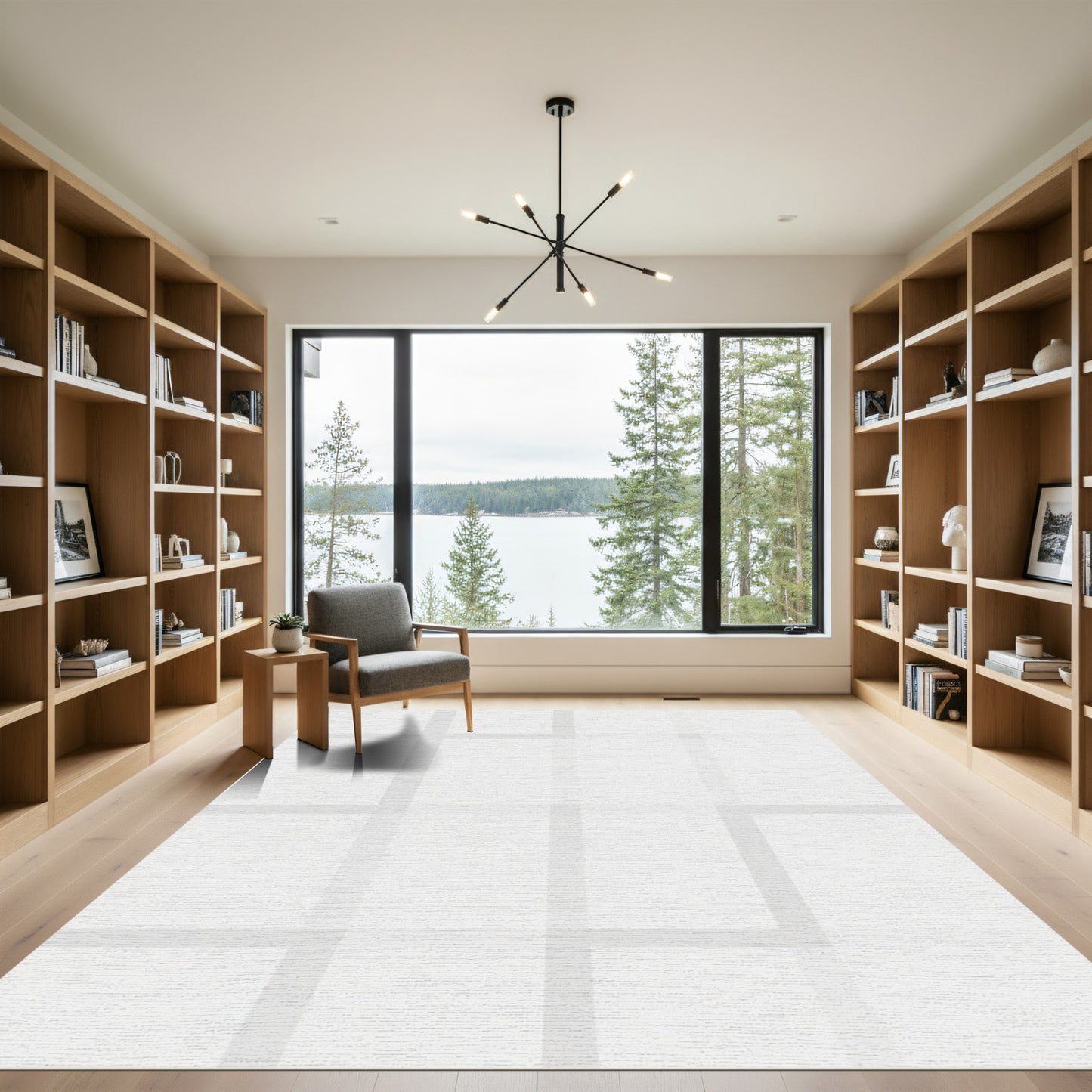 Simple Gray Wide Grid Rug