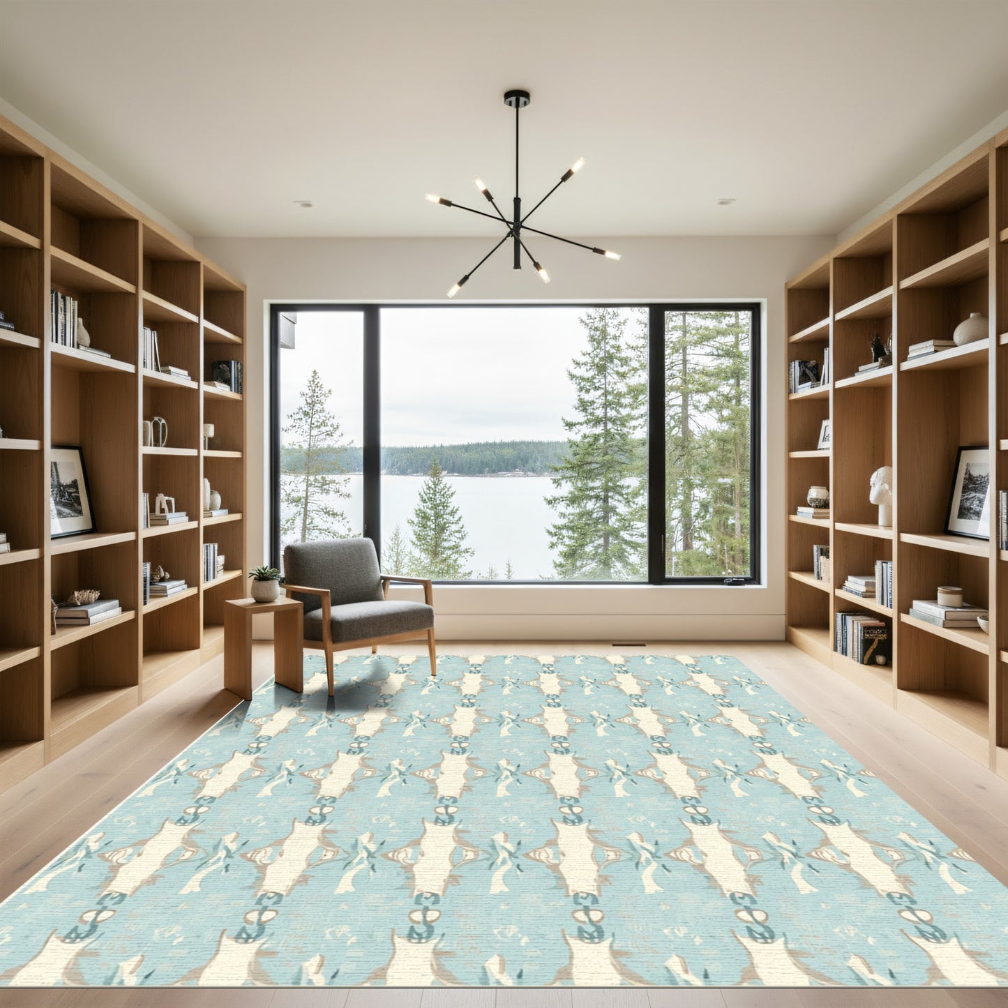 Pale Blue Abstract Column Medallion Rug
