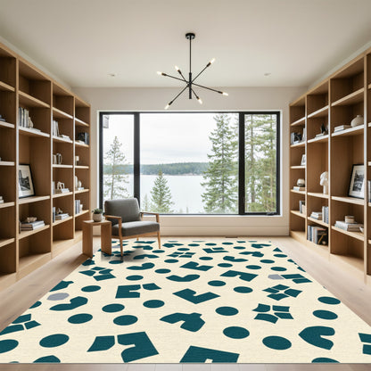 Teal And Gray Abstract Geometric Rug