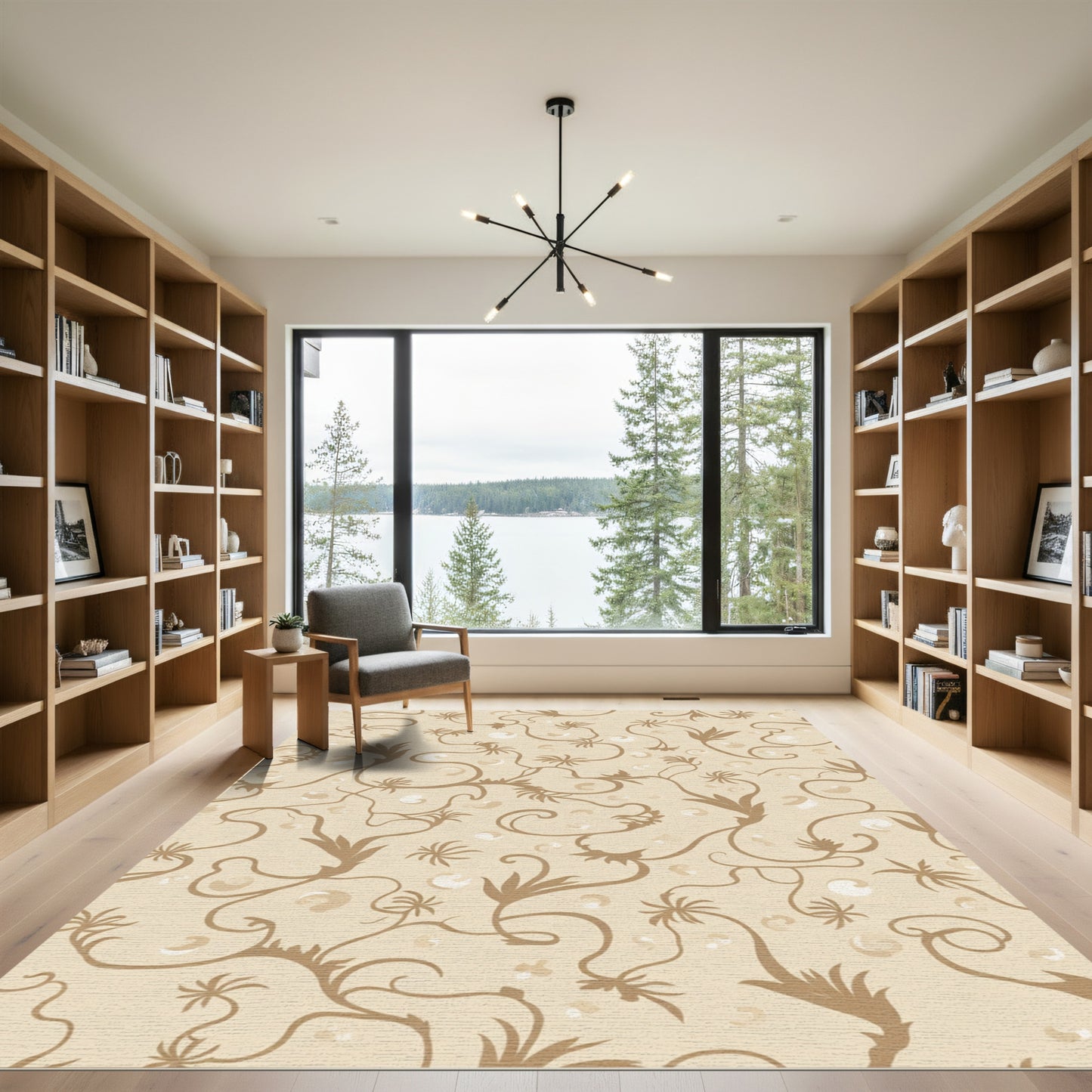 Neutral Beige Botanical Vine Rug