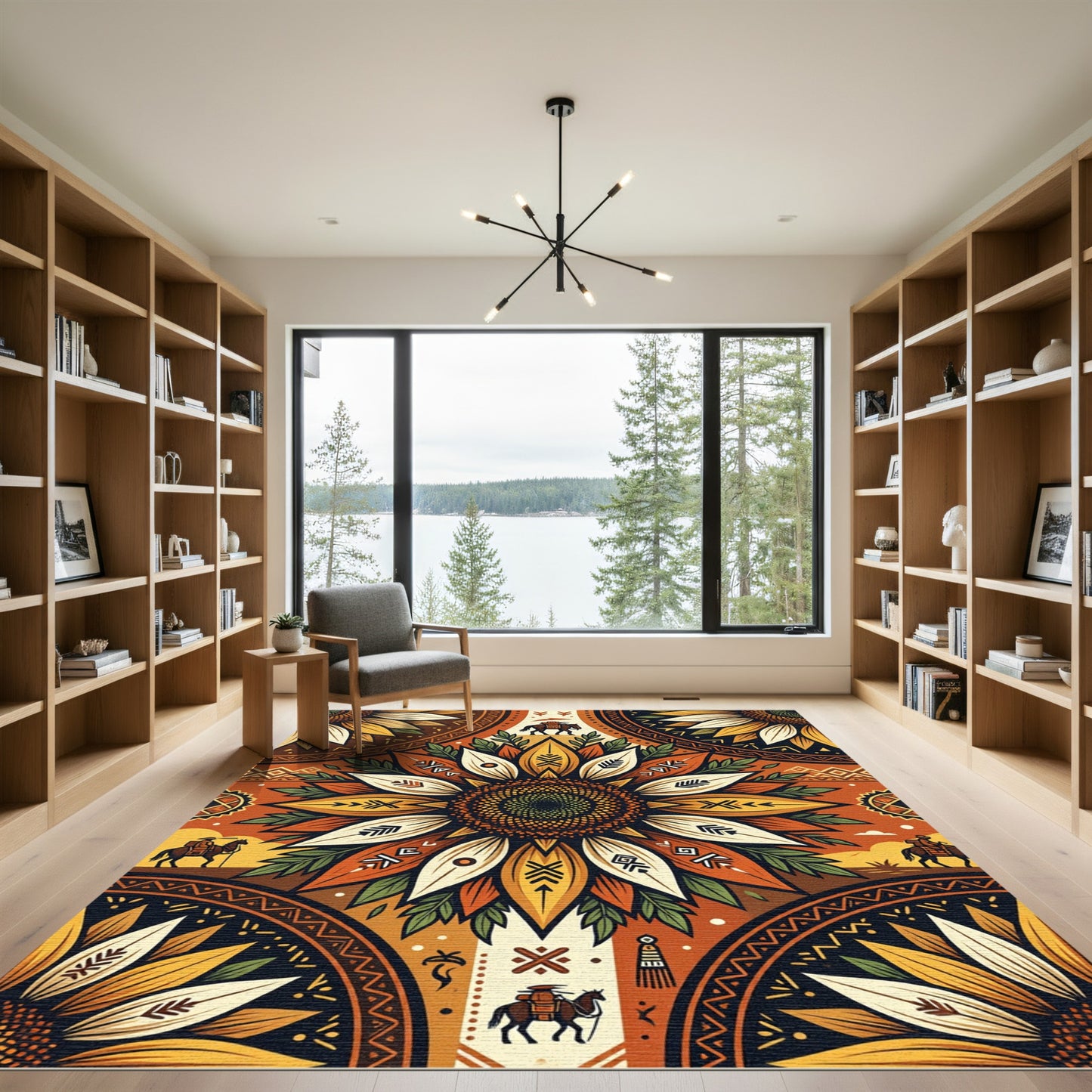 Sunflower Western Equine Earthy Floral Tapestry Rug