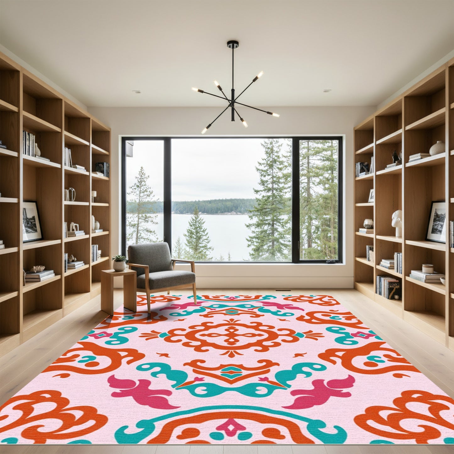 Crimson Teal Pink Ornamental Medallion Rug