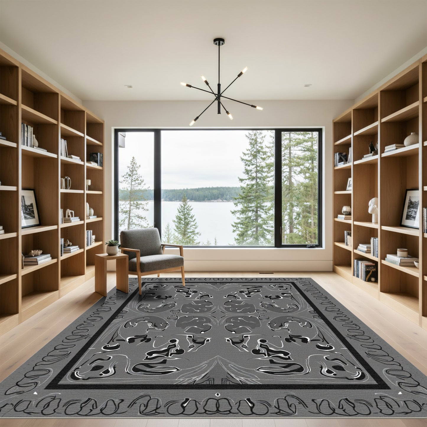 Monochromatic Abstract Swirl Border Rug