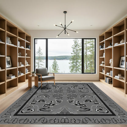 Monochromatic Abstract Swirl Border Rug
