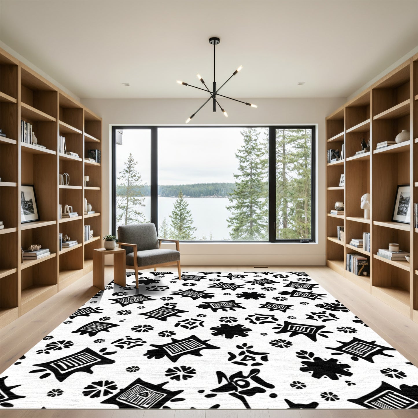 Tribal Starburst Black White Scatter Rug