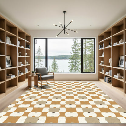Earthy Tones Geometric Checkerboard Rug