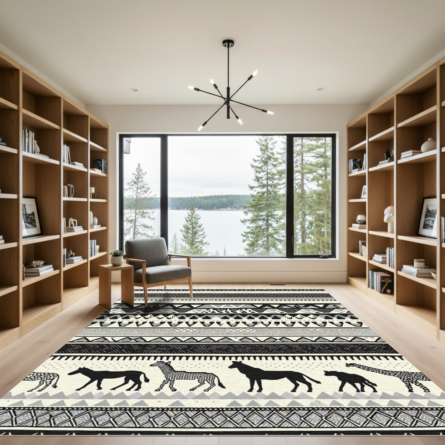 Monochromatic Tribal Animal Geometric Rug