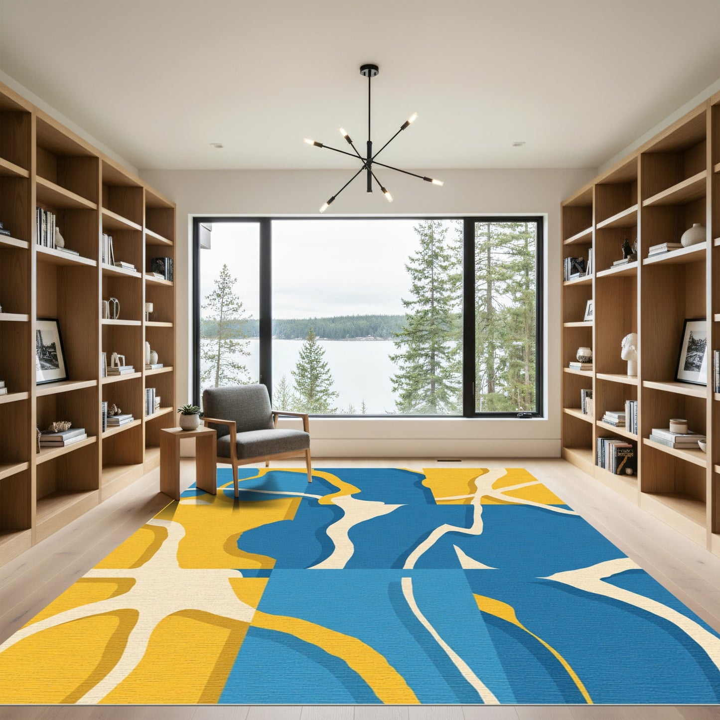 Abstract Sun Yellow Blue Flow Rug