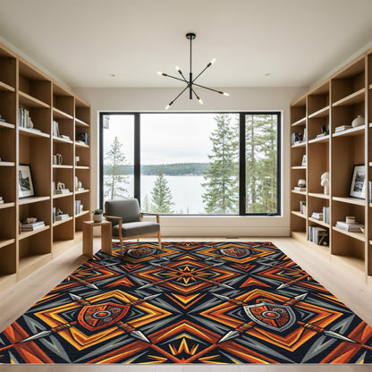 Tribal Spears Shield Orange Geometric Rug