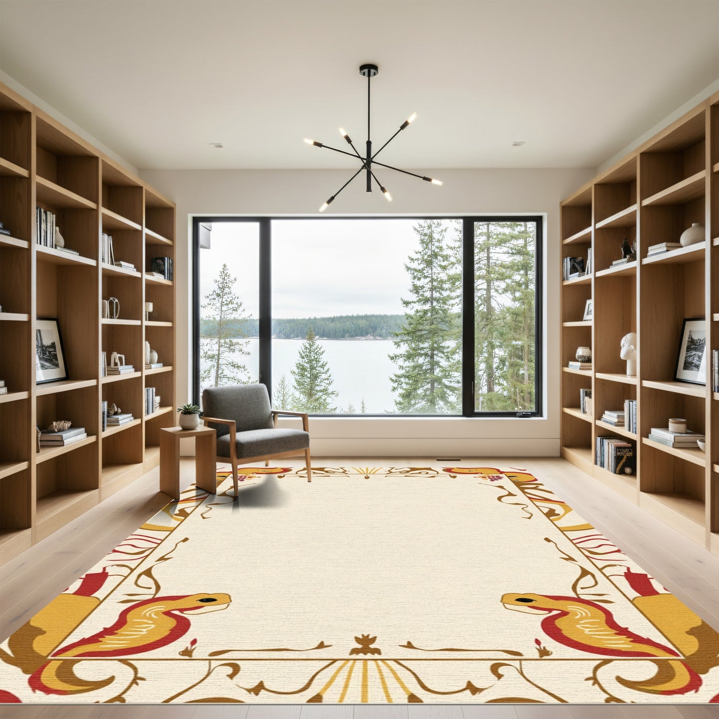 Golden Red Serpent Art Nouveau Border Rug