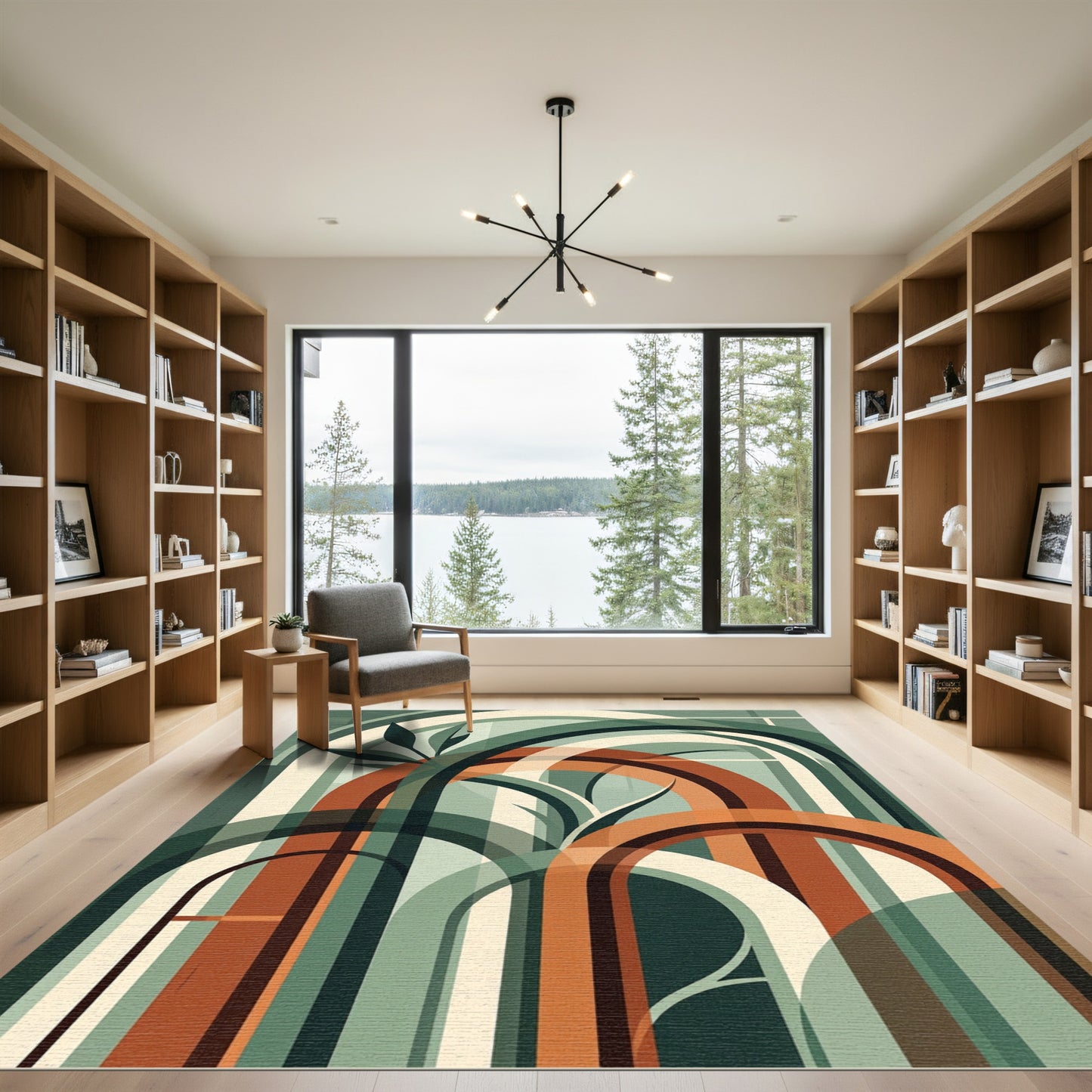 Modern Terracotta Arch Botanical Rug