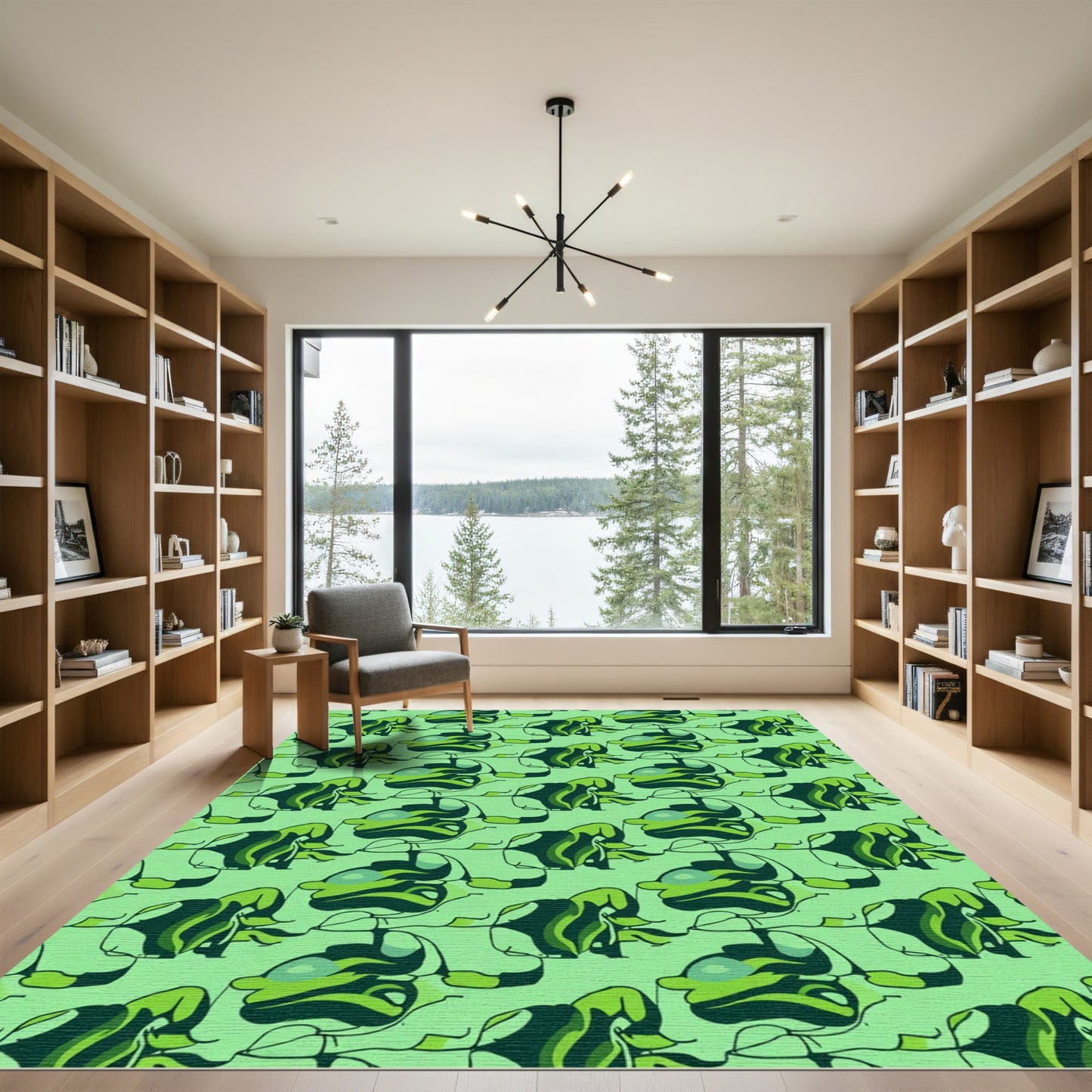 Abstract Green Swirl Flow Rug