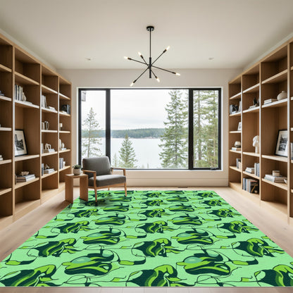 Abstract Green Swirl Flow Rug