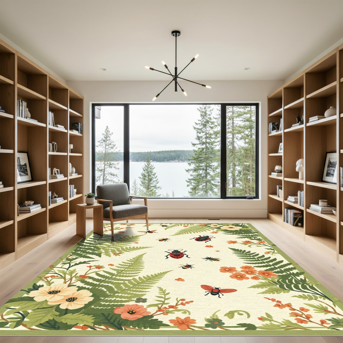 Whimsical Ladybug Fern Garden Rug
