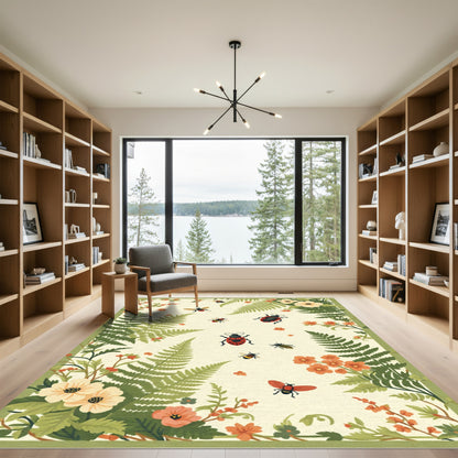 Whimsical Ladybug Fern Garden Rug