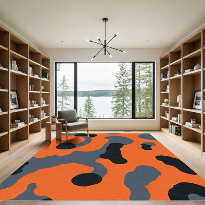 Bold Orange Abstract Organic Shapes Rug