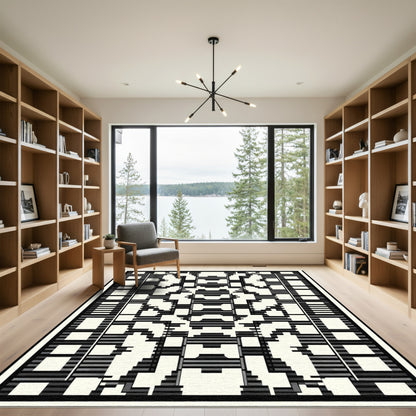 Monochromatic Abstract Geometric Block Rug