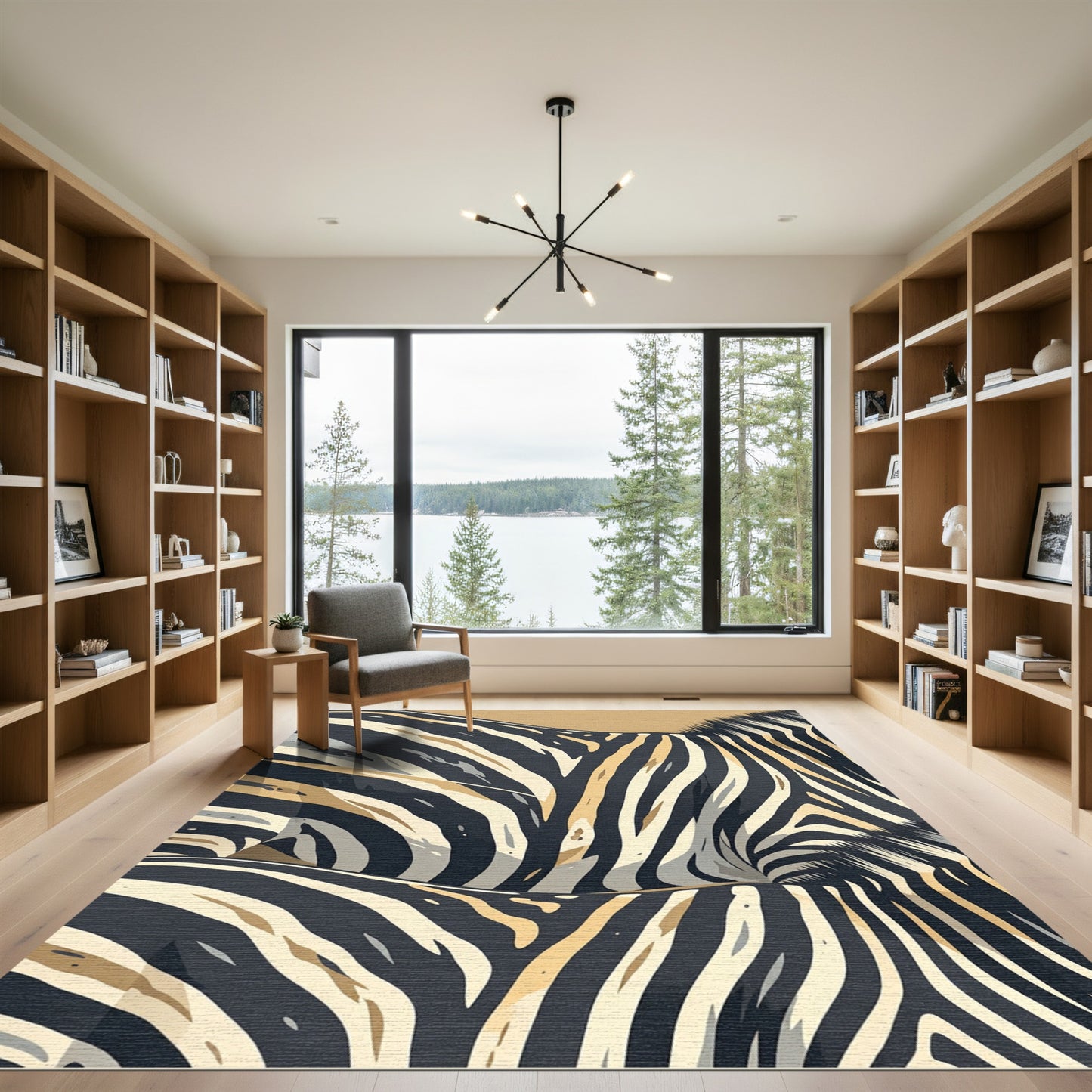 Modern Abstract Black Gold Zebra Rug