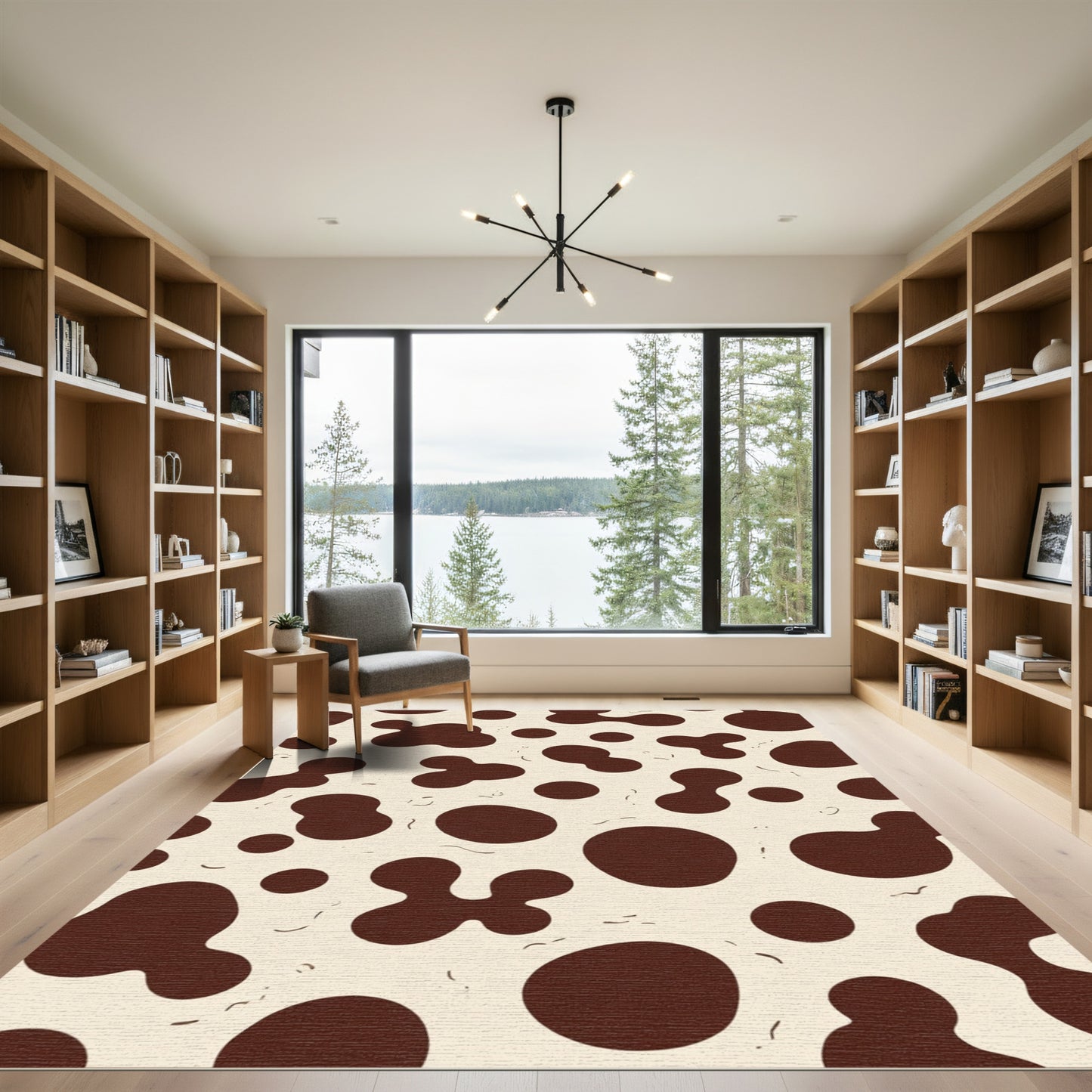 Brown Irregular Spots Cream Background Rug