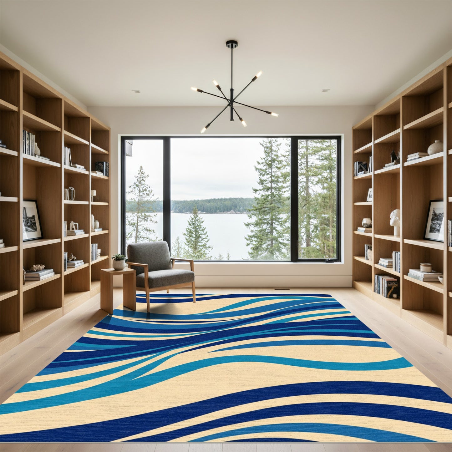 Cool Blue Waves Abstract Rug