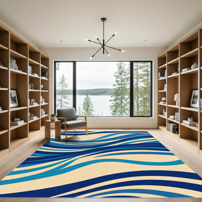 Cool Blue Waves Abstract Rug